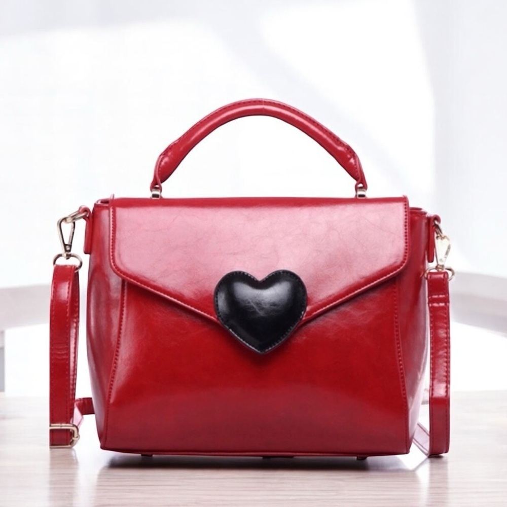 Top Handle Beautiful Red Bag with Heart Design